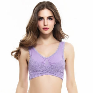 M-3XL Women Sexy Lingerie Lace Solid Color Cross Side Buckle Wireless Push up Breathable Sleep Underwear Sports Bra