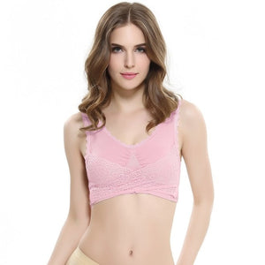 M-3XL Women Sexy Lingerie Lace Solid Color Cross Side Buckle Wireless Push up Breathable Sleep Underwear Sports Bra