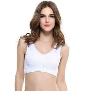 M-3XL Women Sexy Lingerie Lace Solid Color Cross Side Buckle Wireless Push up Breathable Sleep Underwear Sports Bra