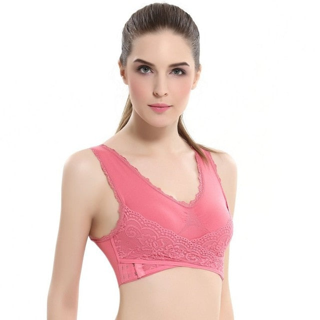 M-3XL Women Sexy Lingerie Lace Solid Color Cross Side Buckle Wireless Push up Breathable Sleep Underwear Sports Bra