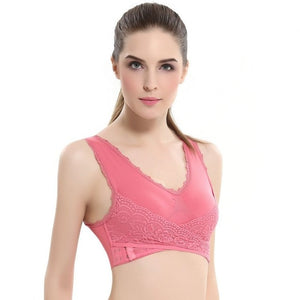 M-3XL Women Sexy Lingerie Lace Solid Color Cross Side Buckle Wireless Push up Breathable Sleep Underwear Sports Bra