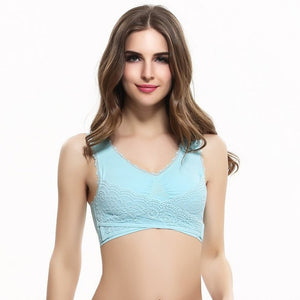 M-3XL Women Sexy Lingerie Lace Solid Color Cross Side Buckle Wireless Push up Breathable Sleep Underwear Sports Bra