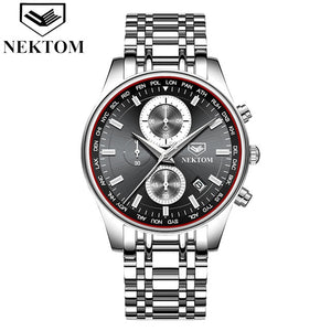 NEKTOM Men Watch Chronograph Sport Mens Watches Top Brand Luxury Waterproof Full Steel Quartz Gold Clock Men
