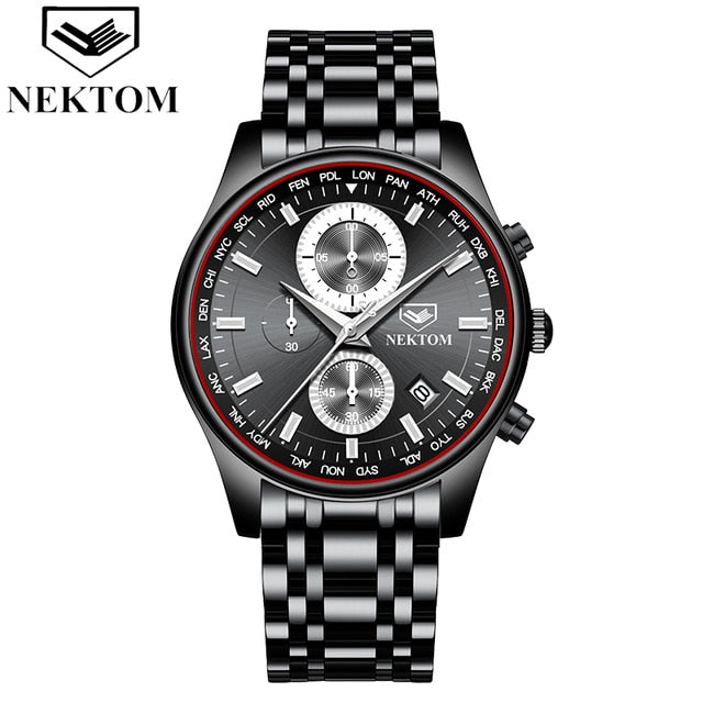 NEKTOM Men Watch Chronograph Sport Mens Watches Top Brand Luxury Waterproof Full Steel Quartz Gold Clock Men