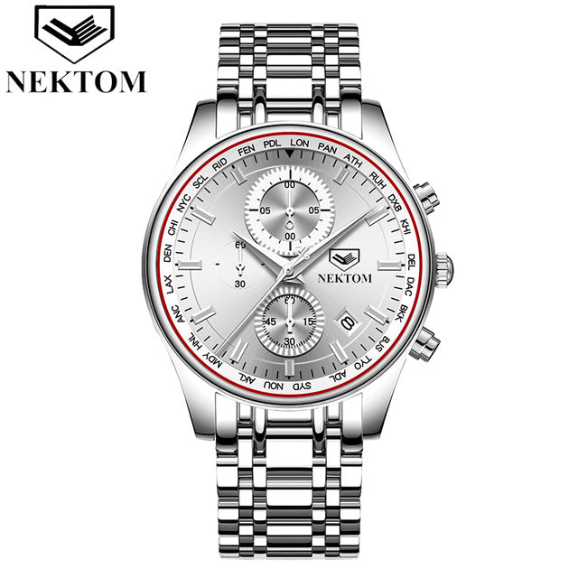 NEKTOM Men Watch Chronograph Sport Mens Watches Top Brand Luxury Waterproof Full Steel Quartz Gold Clock Men