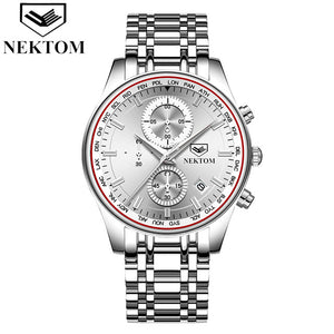 NEKTOM Men Watch Chronograph Sport Mens Watches Top Brand Luxury Waterproof Full Steel Quartz Gold Clock Men