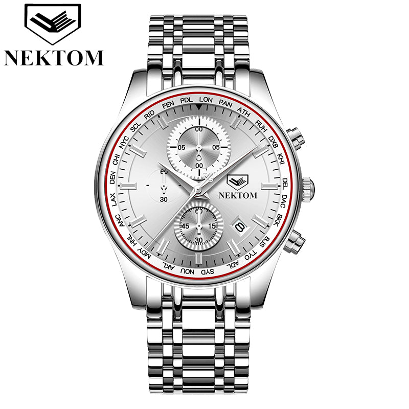 NEKTOM Men Watch Chronograph Sport Mens Watches Top Brand Luxury Waterproof Full Steel Quartz Gold Clock Men